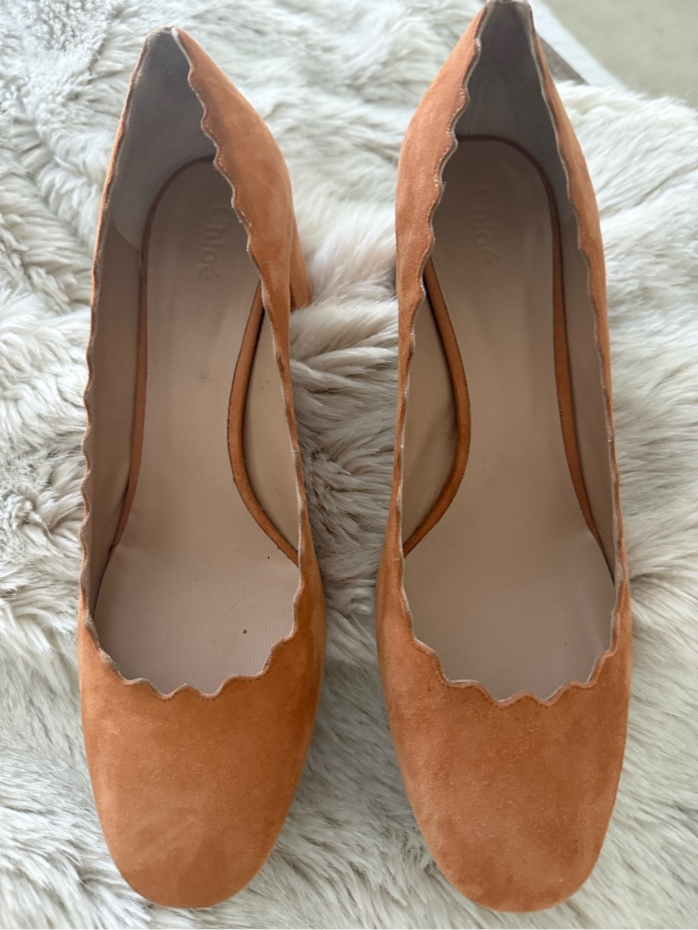 Chloe Scalloped Ballet heels in Burnt Orange sz 40 new suede